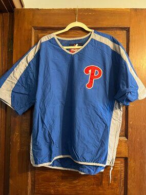 Majestic Vintage MLB Philadelphia Phillies Jacket Mens Size L Blue Windbreaker